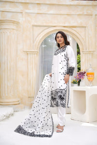 Har Din 1 – White Embroidered 3 Pc Suit