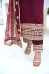 Har Din 6 –Deep Maroon Embroidered 3Pc Suit