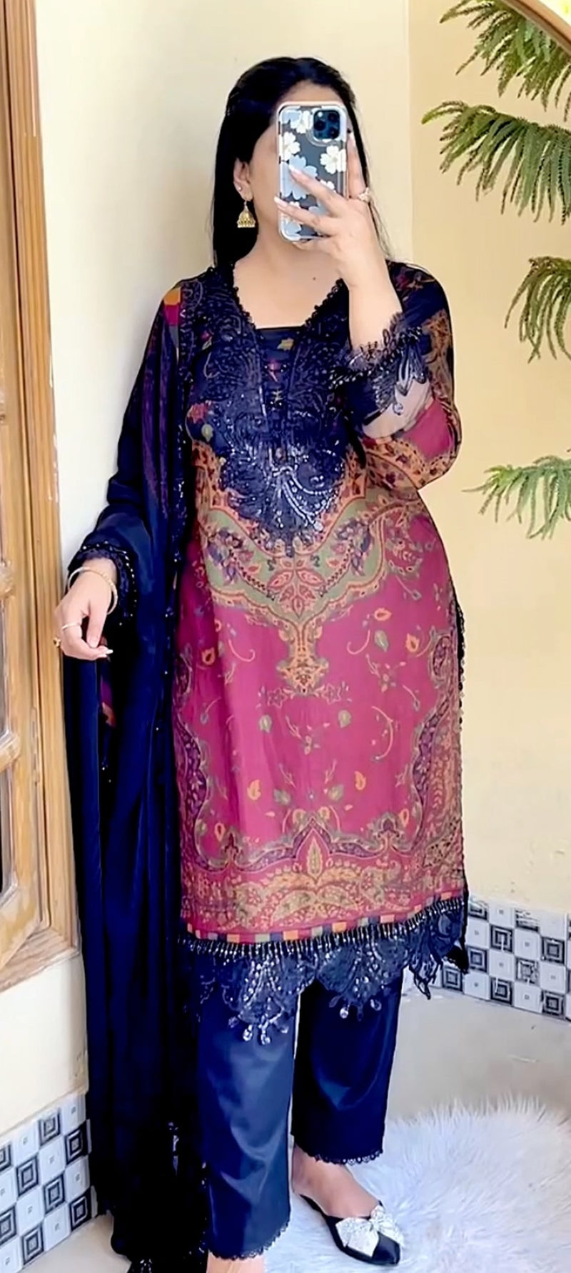 Maria B Printed Lawn Embroider Inspired Lux D-4 -Readymade Pakistani Suits UK
