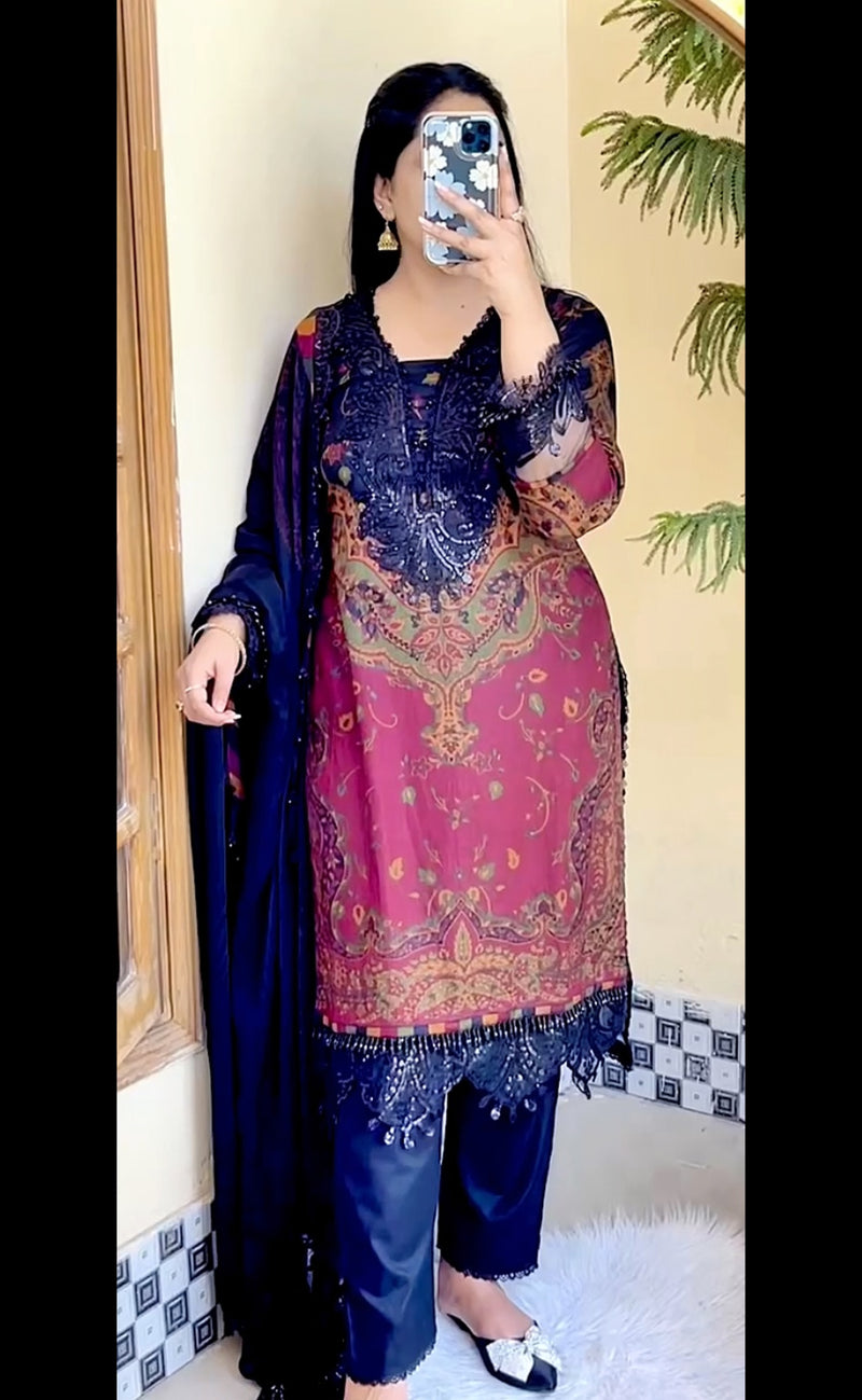 Maria B Printed Lawn Embroider Inspired Lux D-4 -Readymade Pakistani Suits UK