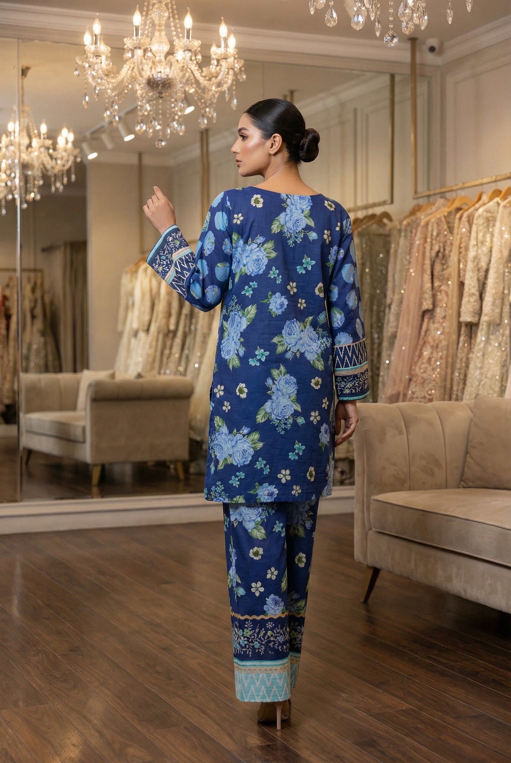 Queen Libas -Blue Khaddar 2pc Co-Ords