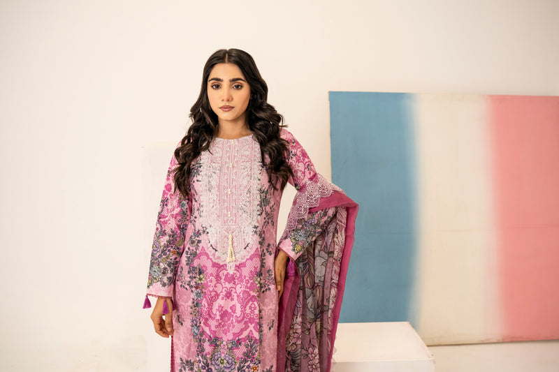 Queen Libas Pakistani Lawn Suit UK - Elegant Pink Design.